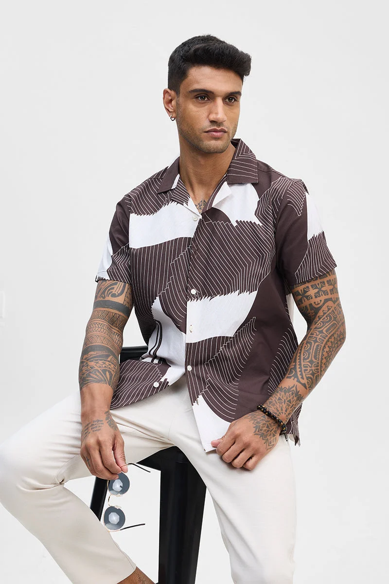 SNITCH Dark Brown Abstract Box Fit Shirt