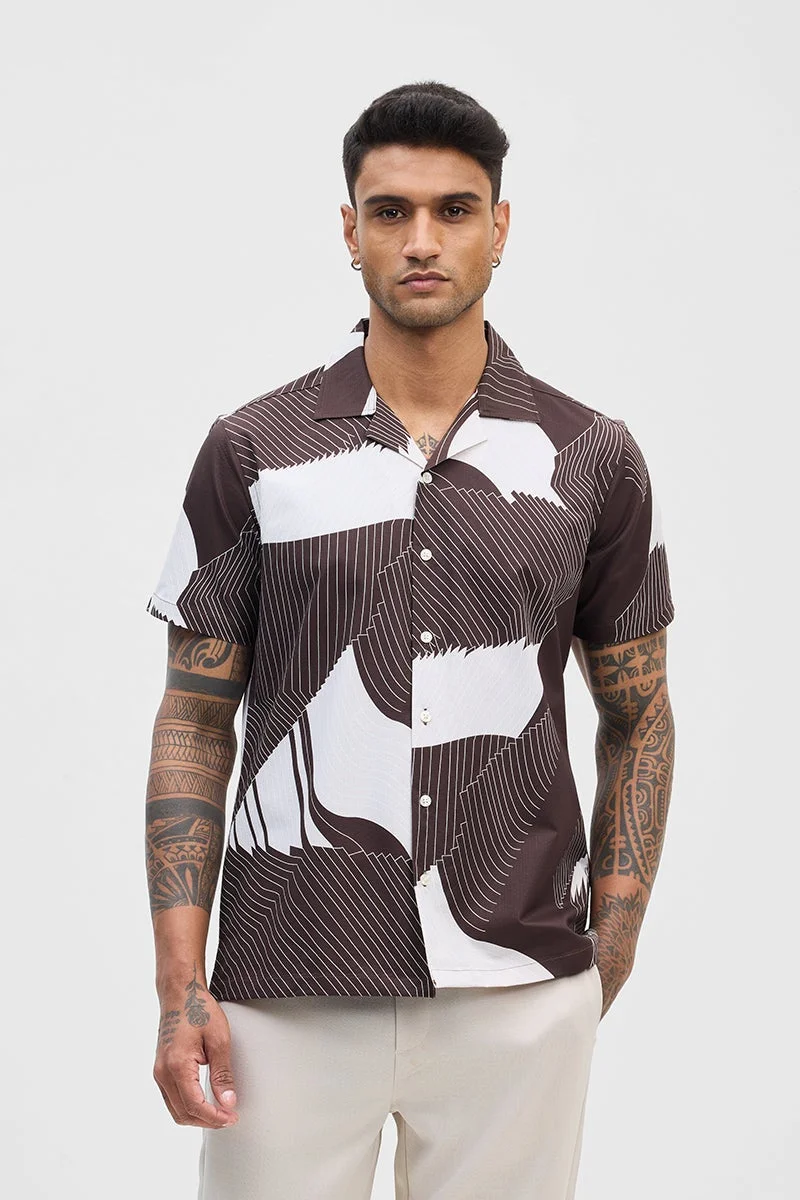 SNITCH Dark Brown Abstract Box Fit Shirt