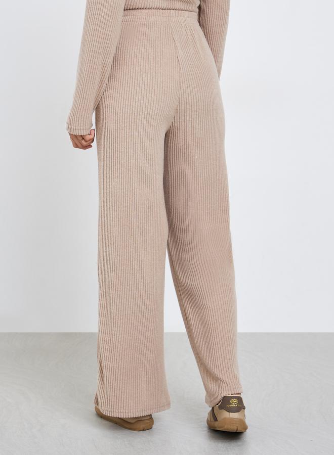 Styli Women Beige Ribbed Wide Leg Knit Pants - Image 4