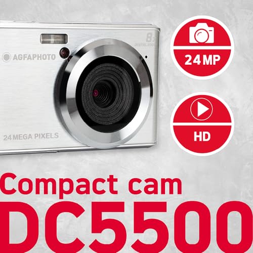 AgfaPhoto AGFA Photo Realishot DC5500 Compact Digital Camera 24 MP 24 Inch LCD Screen 8X Digital Zoom HD 720p Video External SD Memory Card Lithium Battery Silver - Image 3