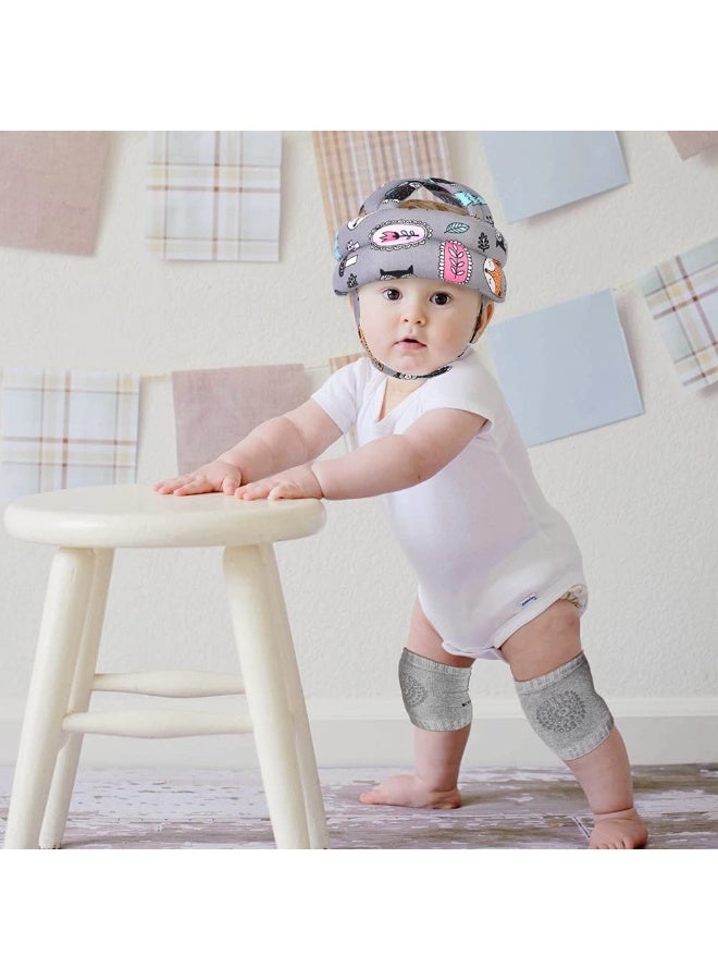 TORASO خوذة بيبي توراسو ووسادات الركبة للزحف والمشي، العمر 6-36 شهر، غابة رمادية - Image 2