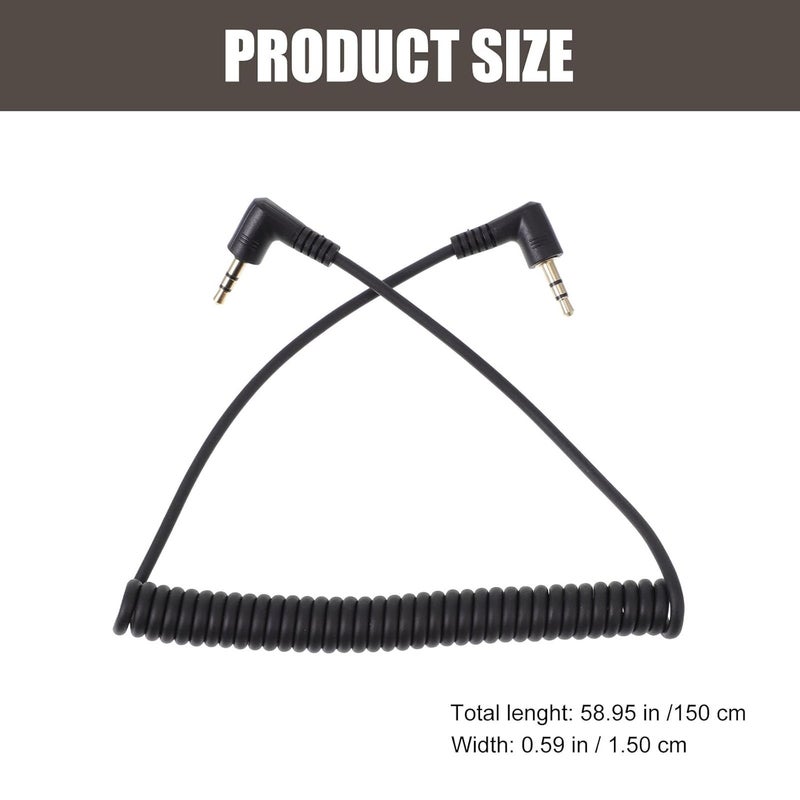 Kichvoe 3.5mm Male to Male Audio Aux Cable with Dual Right-Angle Connectors, 1.5m Black Stereo Jack Cord for Car and Mobile Phone Auxiliary Connection, Spring Retractable Multi-Purpose - Image 2