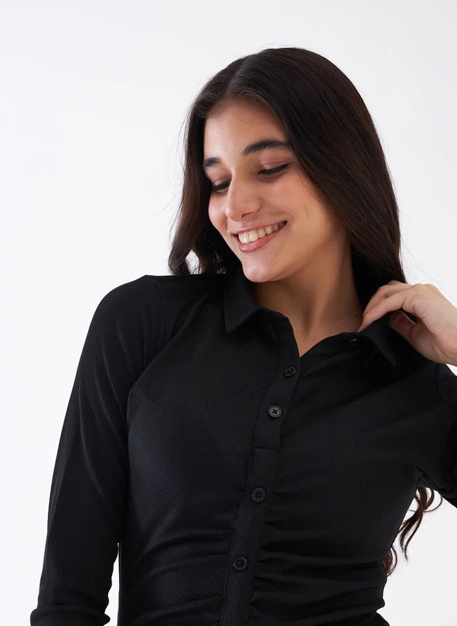 Salt Attire SALT ATTIRE Shirt Collar Gathered Detailed Sheath Dress