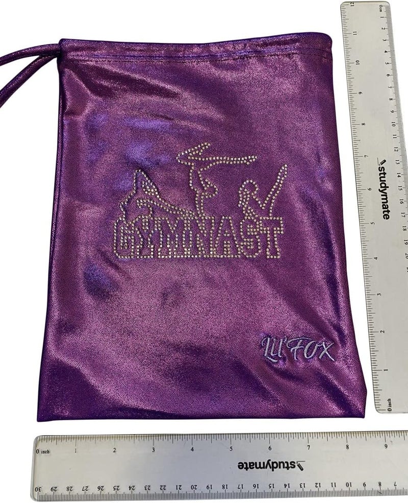 LILFOX 8"x10" Drawstring Gymnastics SMALL GRIP BAG 26x20cm - Lightweight Bag for Personal Equipment - Shiny Foil Rhinestones - Image 3