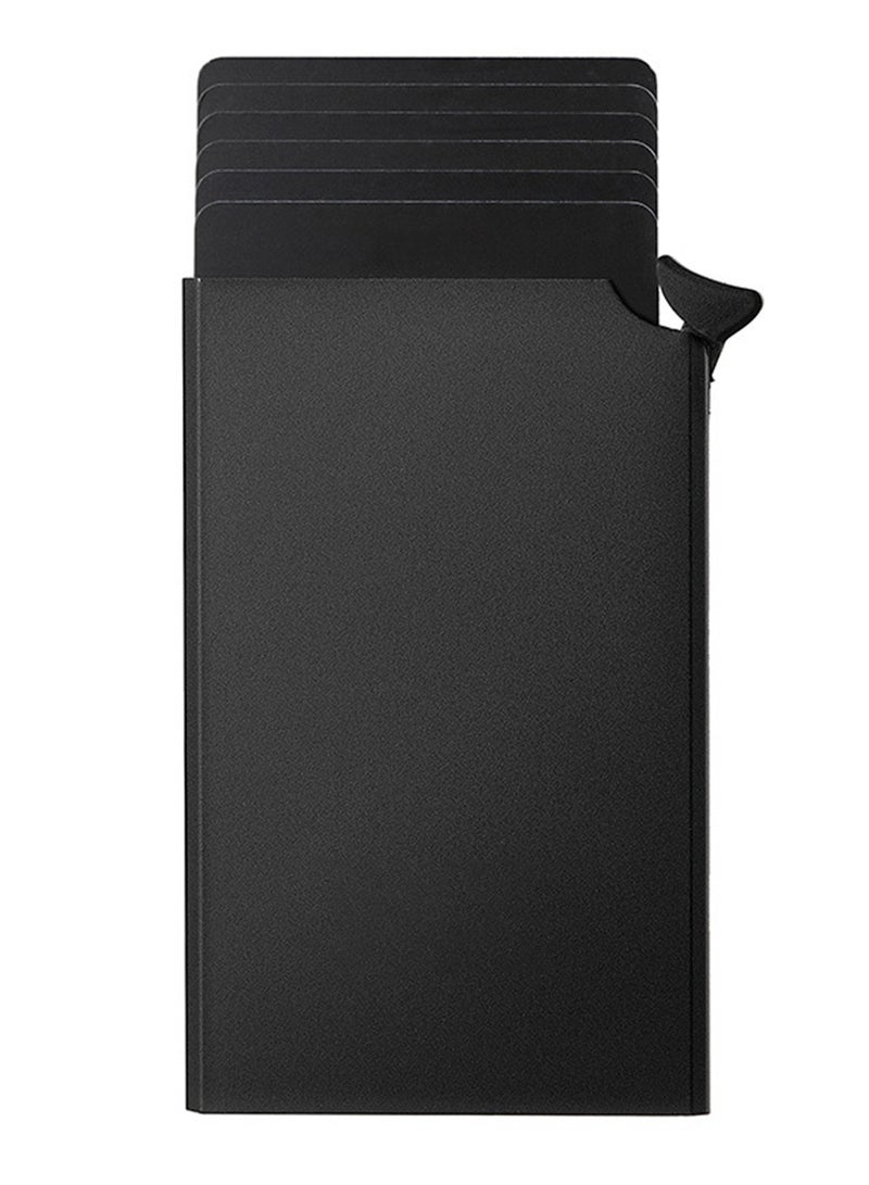 SHIMENGFU Card Holder Wallet, Minimalist Pop up Wallet for Men RFID Blocking Slim Business Credit Card Wallet with Money Pocket Aluminum Metal Bank Card Case Black Design for Airtag Cash Coins & Credit Cards  - Image 1