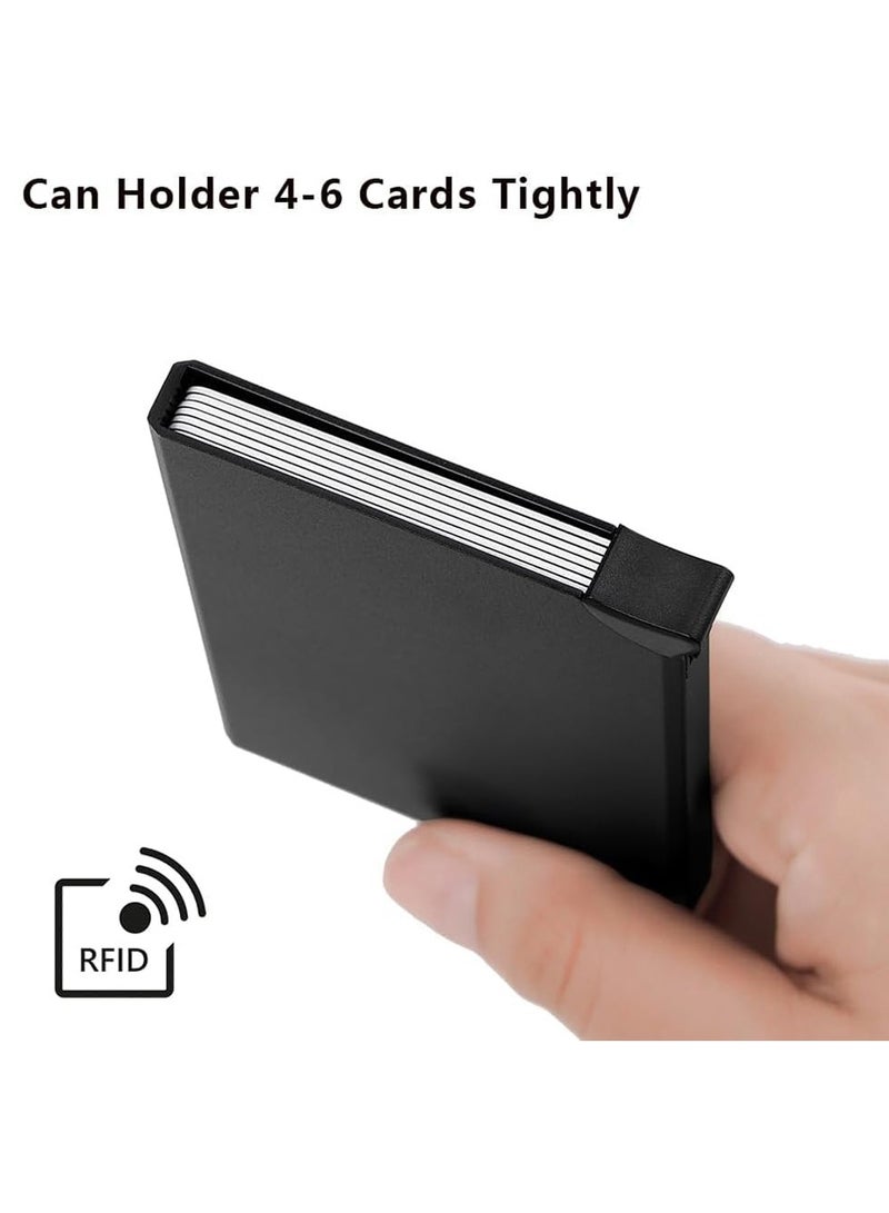 SHIMENGFU Card Holder Wallet, Minimalist Pop up Wallet for Men RFID Blocking Slim Business Credit Card Wallet with Money Pocket Aluminum Metal Bank Card Case Black Design for Airtag Cash Coins & Credit Cards  - Image 2