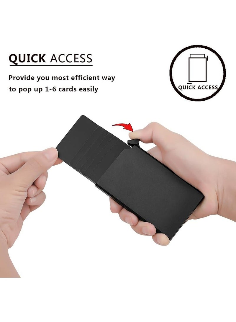 SHIMENGFU Card Holder Wallet, Minimalist Pop up Wallet for Men RFID Blocking Slim Business Credit Card Wallet with Money Pocket Aluminum Metal Bank Card Case Black Design for Airtag Cash Coins & Credit Cards  - Image 5