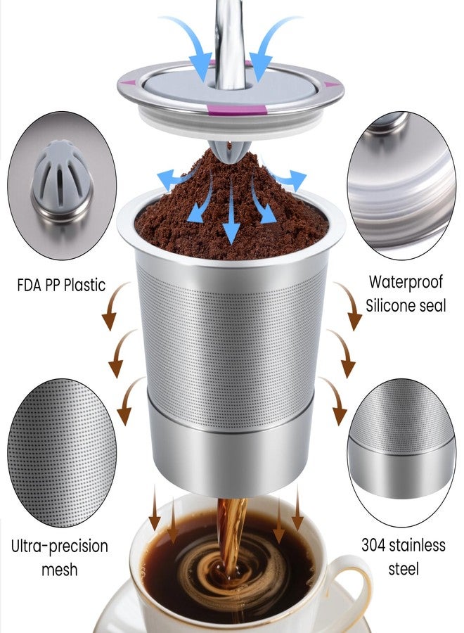 Roogaluckeep Reusable K Cups 2 Pack with 4 Extra Silicone Seals, Food Grade Stainless Steel Refillable Coffee Pods Compatible with Keurig 1.0/2.0/K-Mini/K-Duo, Eco-Friendly for Home Office Travel - Image 3