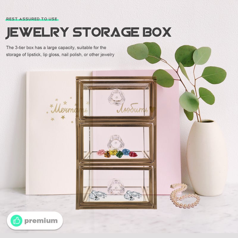 Drawer Type Stationery Storage Box Jewelry Storage Case 3-tier Jewelry Storage Organizer - Image 2