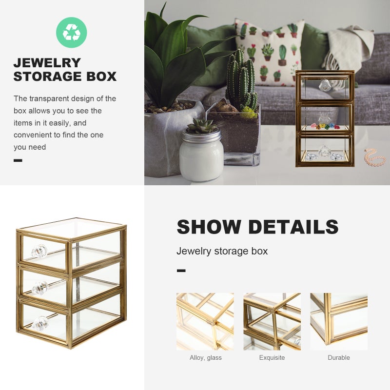 Drawer Type Stationery Storage Box Jewelry Storage Case 3-tier Jewelry Storage Organizer - Image 5