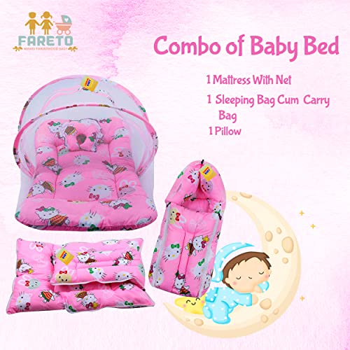 Fareto Baby Mattress with Net & Sleeping Bag (0-6 Months)(Pink T) - Image 2