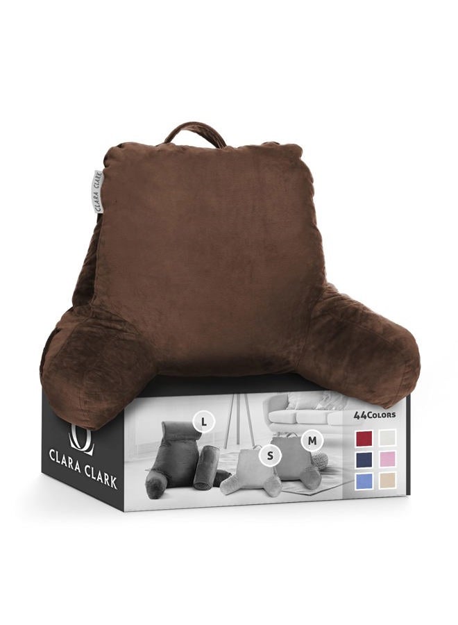 Clara Clark Bed Rest Reading Arms and Pockets for Kids Teens & Adults-Premium Shredded Memory Foam TV Pillow, Medium, Brown - Image 1