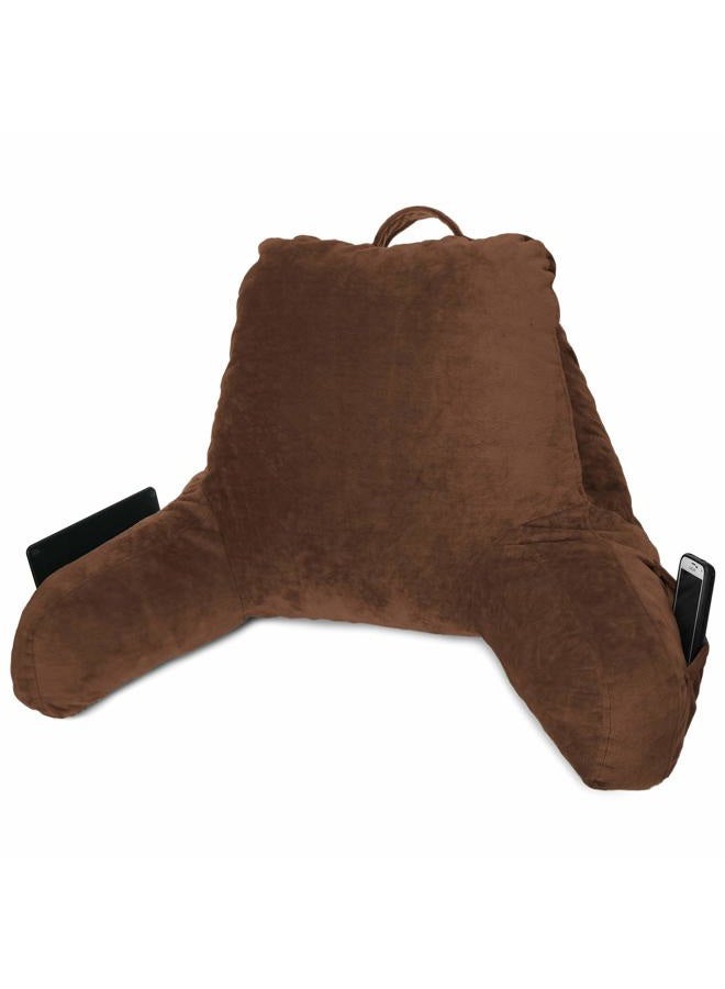 Clara Clark Bed Rest Reading Arms and Pockets for Kids Teens & Adults-Premium Shredded Memory Foam TV Pillow, Medium, Brown - Image 4