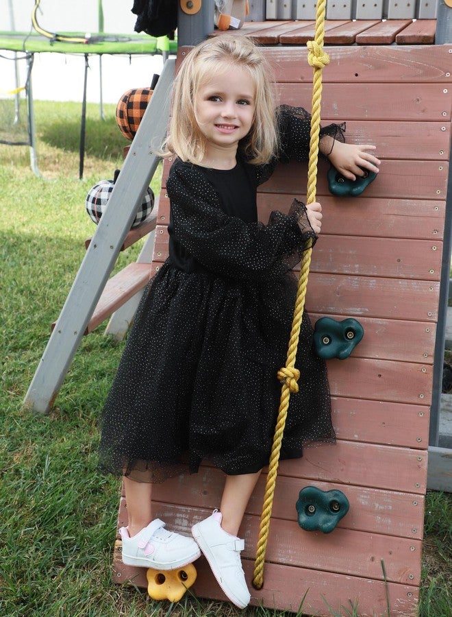 Arshiner فستان أرشينر الأسود للفتيات الصغيرات فستان توتو بكم طويل من التول اللامع لحفلات عيد الميلاد الرسمية 4t - Image 4