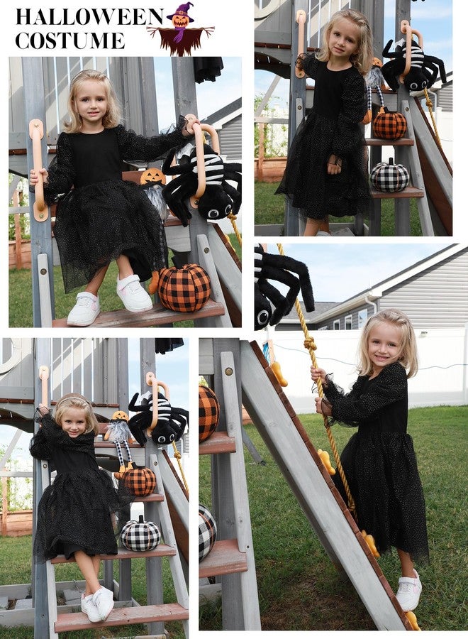 Arshiner فستان أرشينر الأسود للفتيات الصغيرات فستان توتو بكم طويل من التول اللامع لحفلات عيد الميلاد الرسمية 4t - Image 5