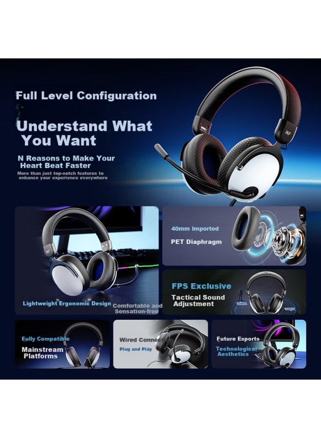 Ikf V12 Gaming Headset Headset Wired 0 Delay Sense Fps Exclusive Tuning Gaming Headset Magic Sound Card Fearless Chicken Classic White - Image 1