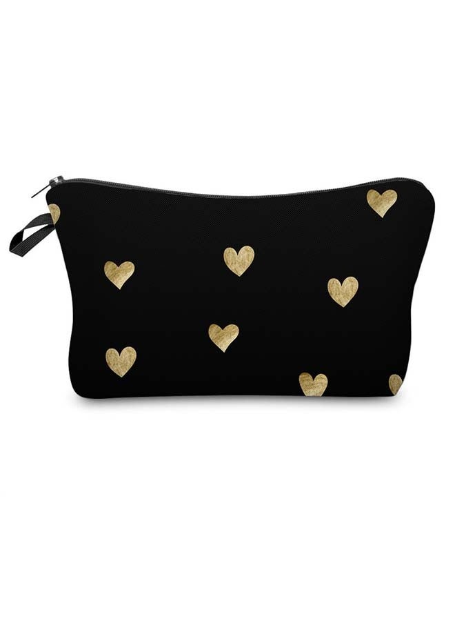 حقيبة مكياج سفر لطيفة، حقيبة مستحضرات تجميل، حقيبة صغيرة، هدية للنساء (قلب ذهبي مصقول) - Image 1