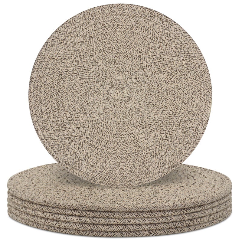 Jukercici Round Placemats Set of 6, Cotton Rope Woven Table Mats, Hot Pads for Kitchen, Non Slip Heat Resistant Place Mats, 13 Inches Braided Placemat for Farmhouse Decor and Kitchen Table Decor (Brown) - Image 1
