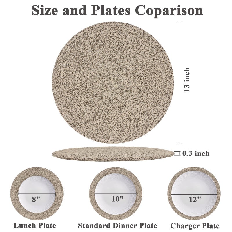 Jukercici Round Placemats Set of 6, Cotton Rope Woven Table Mats, Hot Pads for Kitchen, Non Slip Heat Resistant Place Mats, 13 Inches Braided Placemat for Farmhouse Decor and Kitchen Table Decor (Brown) - Image 2