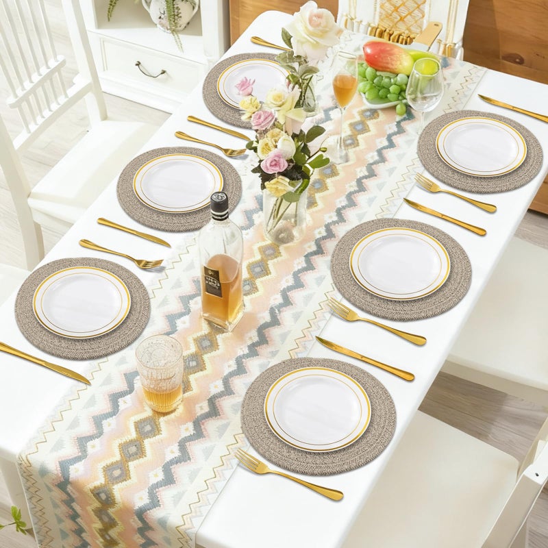Jukercici Round Placemats Set of 6, Cotton Rope Woven Table Mats, Hot Pads for Kitchen, Non Slip Heat Resistant Place Mats, 13 Inches Braided Placemat for Farmhouse Decor and Kitchen Table Decor (Brown) - Image 5