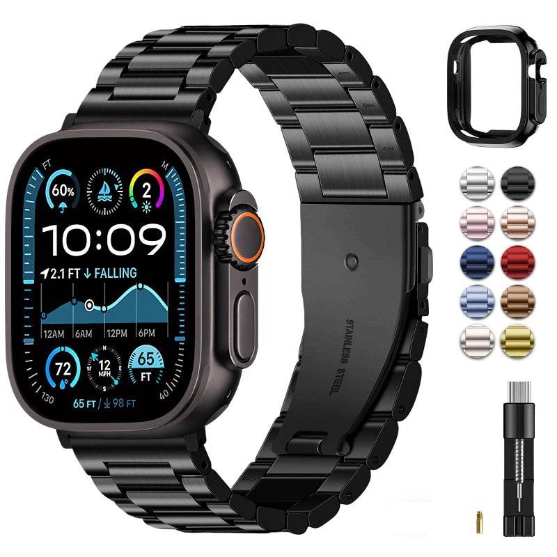 Fullmosa Metal Band Compatible with Apple Watch Bands Ultra3 2 1 49mm Stainless Steel Strap iWatch Band with Case for Apple Watch Black - Image 2