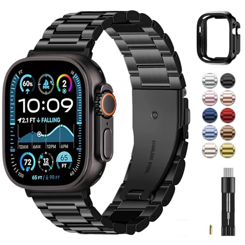 Fullmosa Metal Band Compatible with Apple Watch Bands Ultra3 2 1 49mm Stainless Steel Strap iWatch Band with Case for Apple Watch Black - Image 1