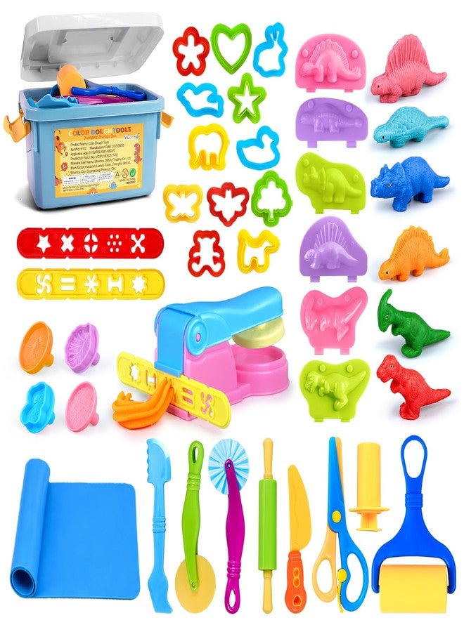 VConejo Play Dough Tools Sets for Kids, 35Pcs Clay and Dough Tools Accessories Set with Silicone Mat & Storage Box, 3D Dino Molds, Animal Cutters, Dough Extruder, Rolling Pins for Boys Girls - Image 1