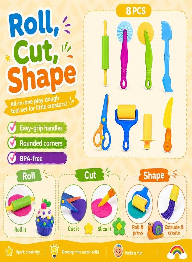 VConejo Play Dough Tools Sets for Kids, 35Pcs Clay and Dough Tools Accessories Set with Silicone Mat & Storage Box, 3D Dino Molds, Animal Cutters, Dough Extruder, Rolling Pins for Boys Girls - Image 5