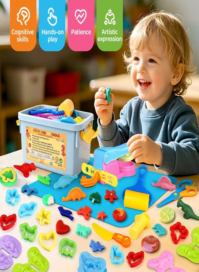 VConejo Play Dough Tools Sets for Kids, 35Pcs Clay and Dough Tools Accessories Set with Silicone Mat & Storage Box, 3D Dino Molds, Animal Cutters, Dough Extruder, Rolling Pins for Boys Girls - Image 2