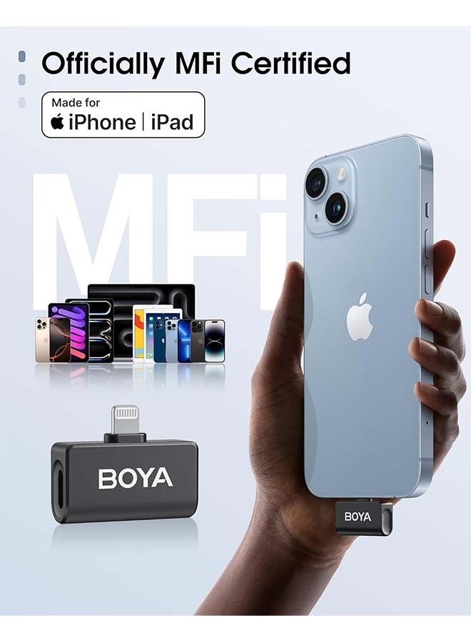 BOYA Omic Wireless Microphone for iPhone/Android with MFi Certified Lightning/USB-C Plug, Noise Reduction, 164ft 30H Battery Life with Charging Case, iPhone Microphone for Video Recording-Black - Image 4
