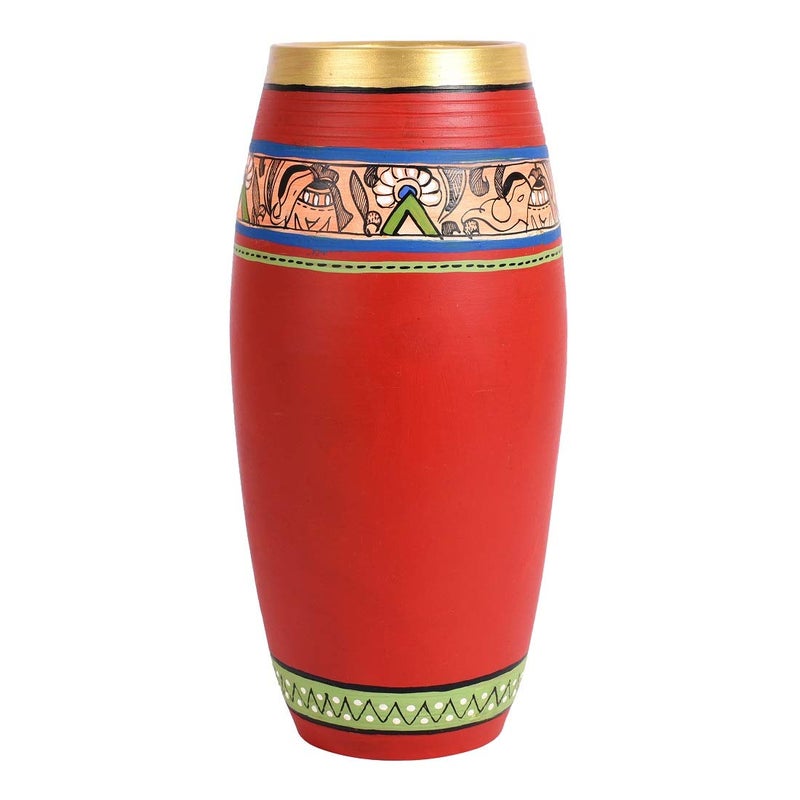 AAKRITI ART CREATIONS Aakriti Art Creations Vase Earthen Handcrafted Red Madhubani 9x4HxD  - Image 3