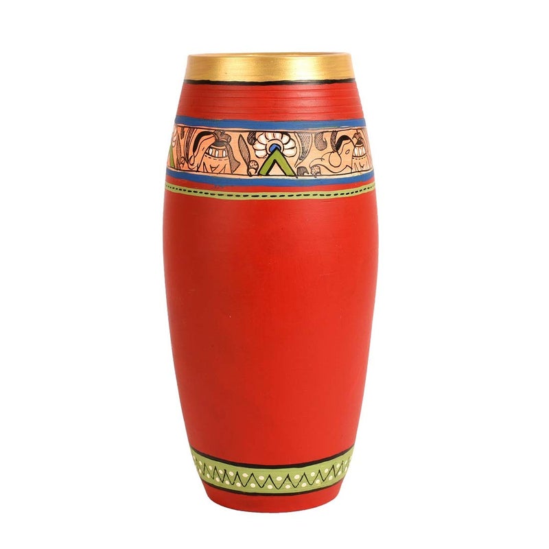 AAKRITI ART CREATIONS Aakriti Art Creations Vase Earthen Handcrafted Red Madhubani 9x4HxD  - Image 2