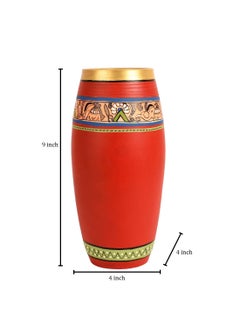 AAKRITI ART CREATIONS Aakriti Art Creations Vase Earthen Handcrafted Red Madhubani 9x4HxD  - Image 5