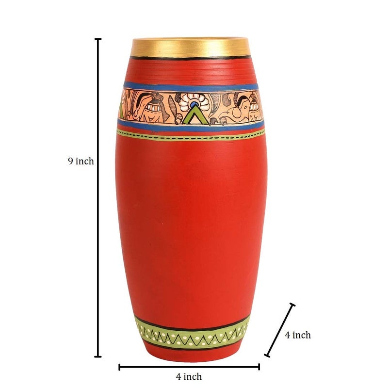 AAKRITI ART CREATIONS Aakriti Art Creations Vase Earthen Handcrafted Red Madhubani 9x4HxD  - Image 5