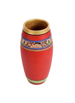 AAKRITI ART CREATIONS Aakriti Art Creations Vase Earthen Handcrafted Red Madhubani 9x4HxD  - Image 4