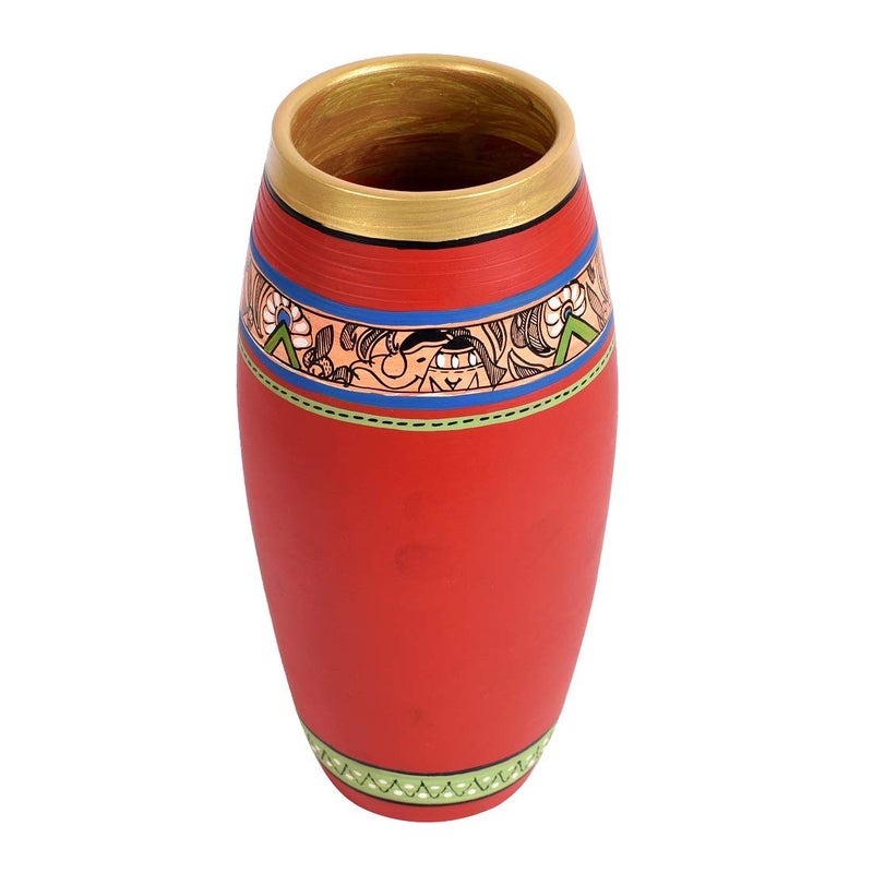 AAKRITI ART CREATIONS Aakriti Art Creations Vase Earthen Handcrafted Red Madhubani 9x4HxD  - Image 4