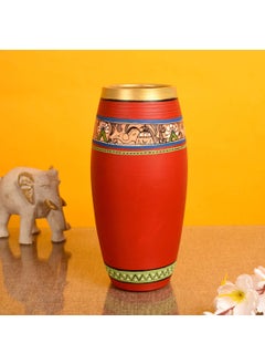 AAKRITI ART CREATIONS Aakriti Art Creations Vase Earthen Handcrafted Red Madhubani 9x4HxD  - Image 1