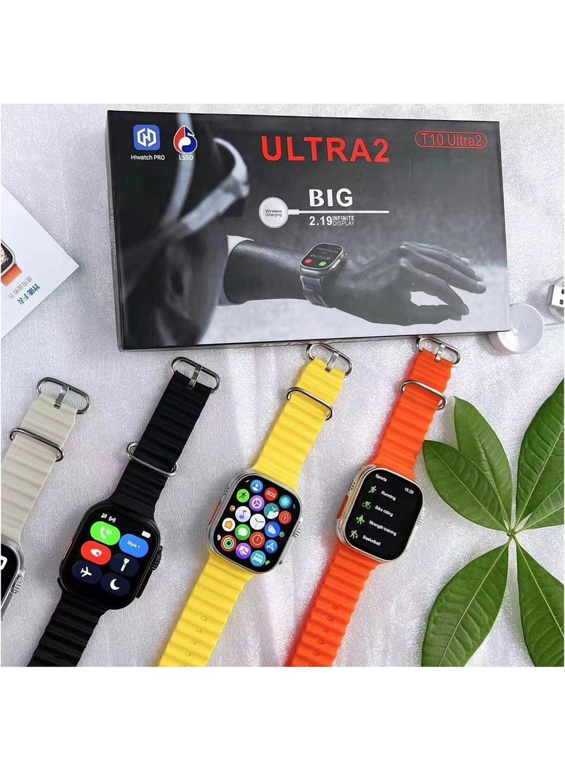 ساعة ذكية T10 ULTRA 2 بشاشة كبيرة HD لا نهائية 2.19 بوصة شحن لاسلكي 49MM - برتقالي