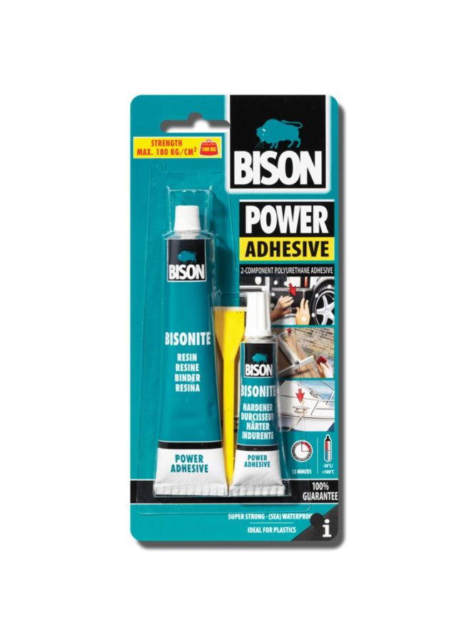 Bison POWER Adhesive 65 ml, Extremely Strong, ultra heavy duty 2 component glue for Metal, Wood, Stone, many Plastics, Glass, Ceramic, Marble, Tiles, Rubber and many others, Bisonite, (Sea) waterproof, heat resistant marine glue Clear 65ml