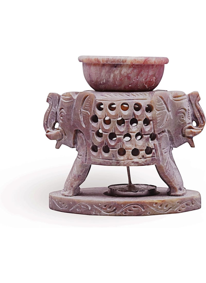 ARTISENIA Hand Carved Elephant Soapstone Essential Oil Burner Warmer Diffuser with Tea Light Holder Aromatherapy | Aroma Diffuser for Spa, Yoga, Meditation | Soapstone Fragrance Oil Diffuser 