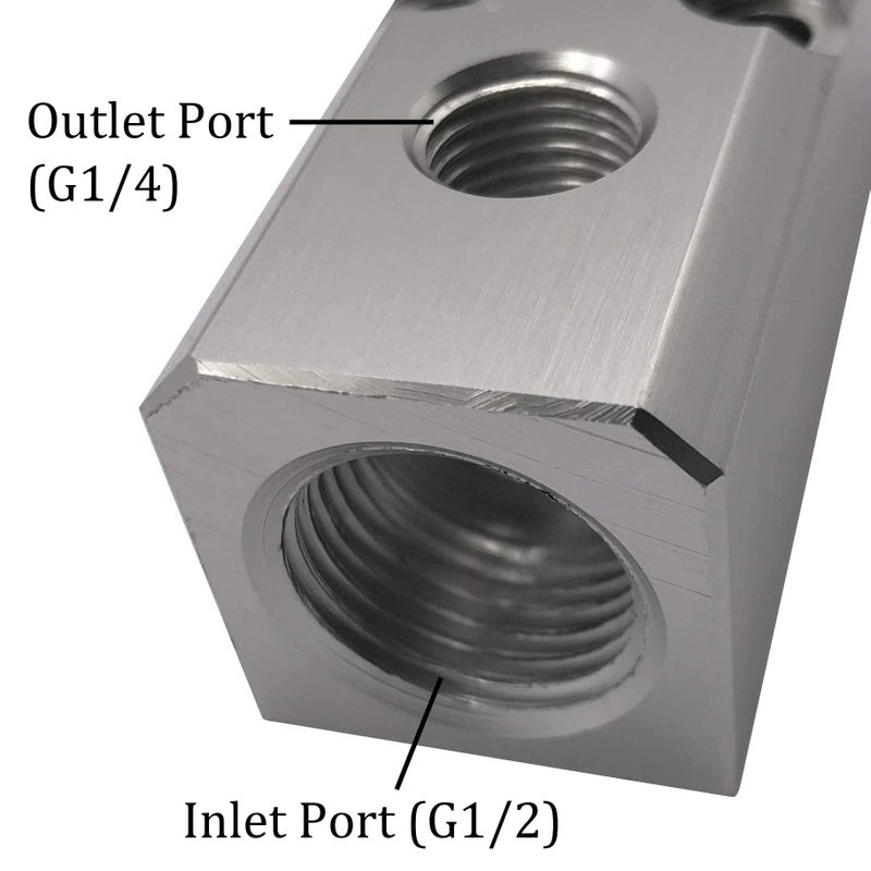 NACX 6 Way Pneumatic Manifold Air Distribution Block, G1/2 Supply Port, G1/4-Inch Output Port, Aluminum Alloy - Image 4