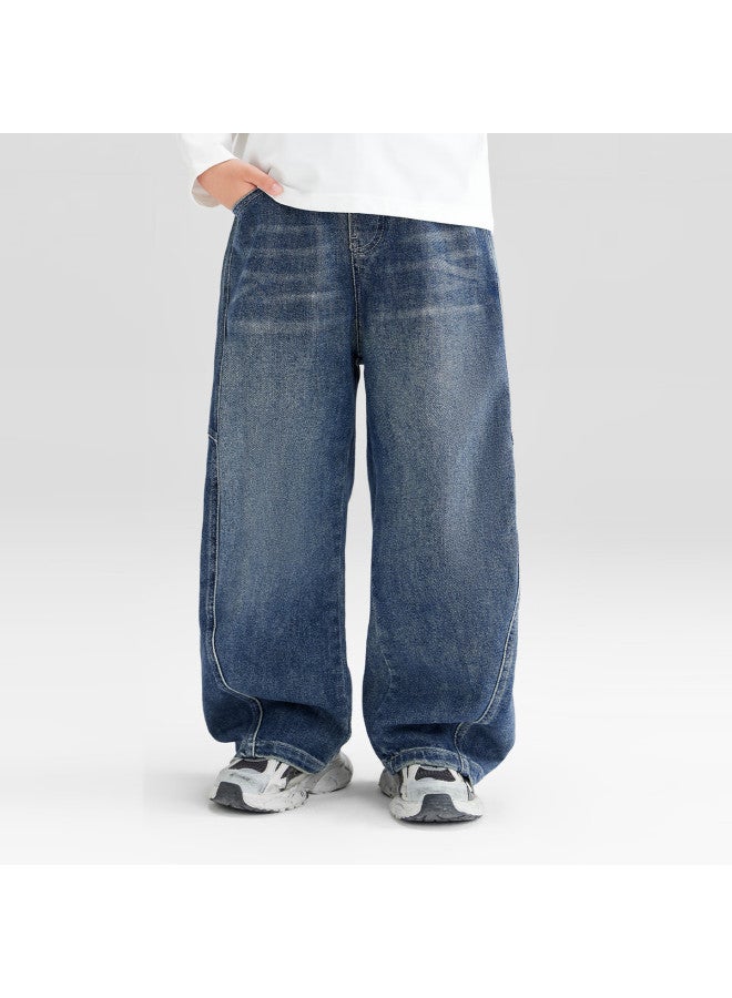 Zuoxi Boys' Jeans Autumn New Children's Pants Middle And Large Boys' Curved Knife Pants Deep Denim Color 130 - Image 3