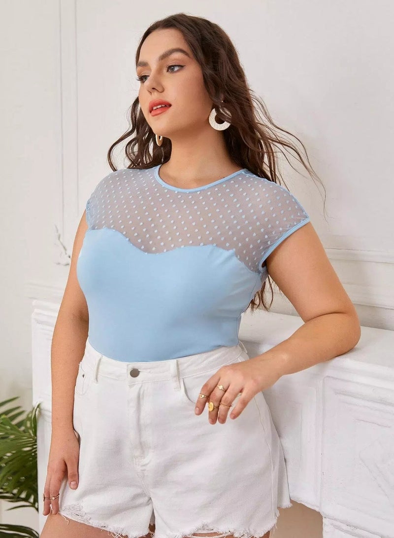 Plus Keyhole Back Dobby Mesh Sweetheart Top  - Image 1