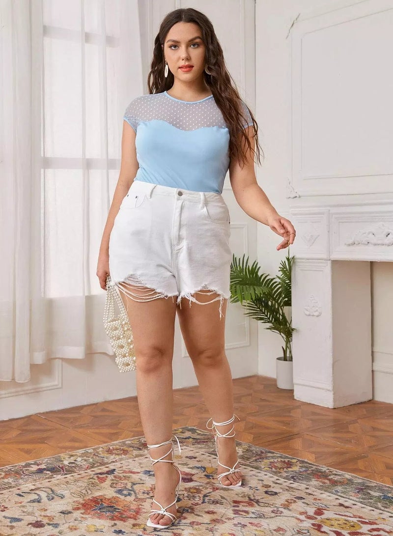 Plus Keyhole Back Dobby Mesh Sweetheart Top  - Image 4