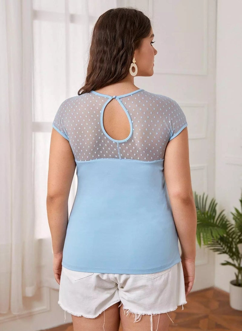 Plus Keyhole Back Dobby Mesh Sweetheart Top  - Image 2