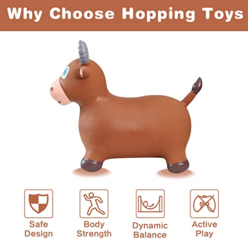 Hot Max HotMax Bouncy Bull Hopping Horse Toys, Inflatable Bouncing Animal Hopper for Toddlers or Kids, Ride on Jumping Farm Toys for Boy or Girl, Birthday Gift 2 3 4 Year Old (Brown Cow) - Image 4