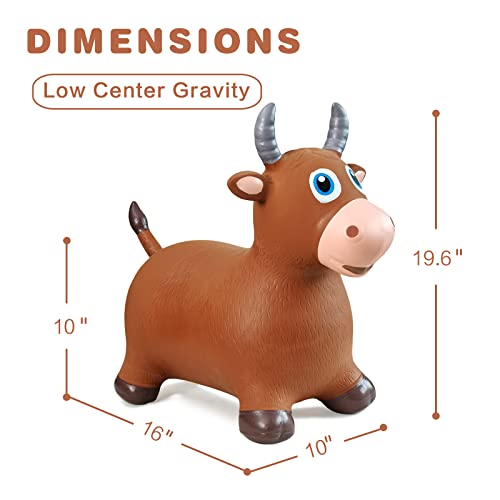 Hot Max HotMax Bouncy Bull Hopping Horse Toys, Inflatable Bouncing Animal Hopper for Toddlers or Kids, Ride on Jumping Farm Toys for Boy or Girl, Birthday Gift 2 3 4 Year Old (Brown Cow) - Image 2