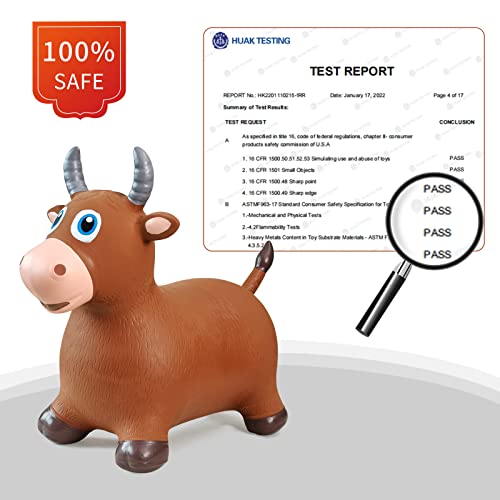Hot Max HotMax Bouncy Bull Hopping Horse Toys, Inflatable Bouncing Animal Hopper for Toddlers or Kids, Ride on Jumping Farm Toys for Boy or Girl, Birthday Gift 2 3 4 Year Old (Brown Cow) - Image 3