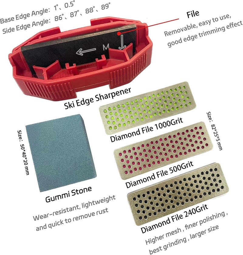 IGOSKI Snowboard Ski Edge Bevel Tuning ski Wax kit，Snowboard Tool，ski Edge Sharpener Tuner Side Ski Angle Tool & Diamonds & Gummi Stone (Tool+Diamonds + Gummi Stone) - Image 5