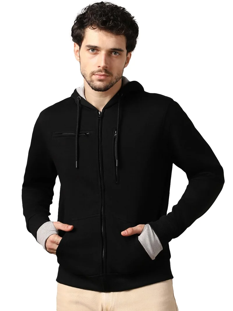 NOBERO Black Hooded Sweatshirt for Men